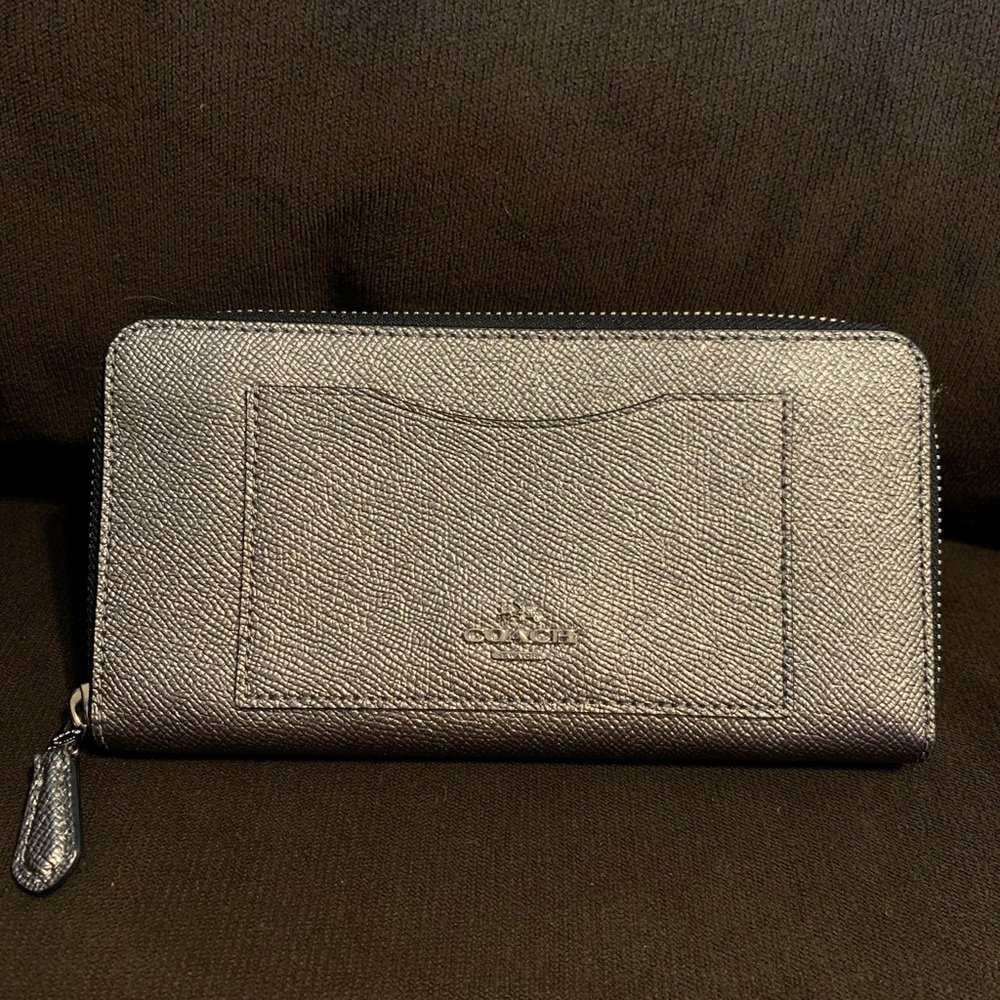 Coach metallic gray leather wallet